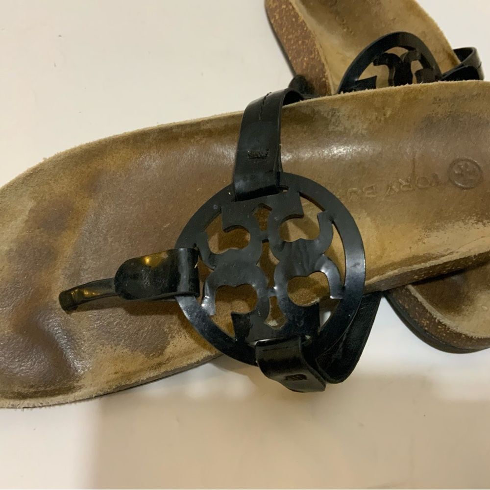 Tory Burch Miller Cloud Patent Leather Sandal Perfect Black/Natural Size 7 - Picture 4 of 8